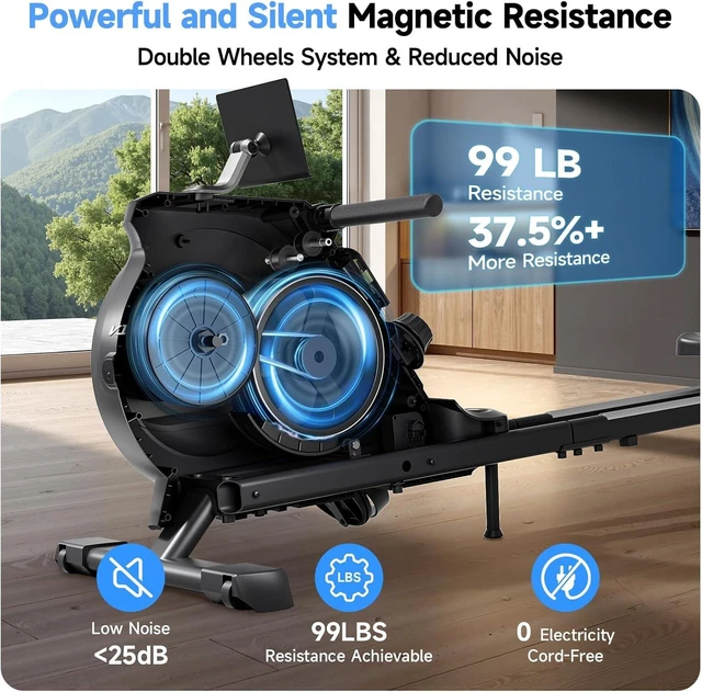 Alt view image 2 of 7 - Rowing Machine for Home, 350 LB Capacity, 16-Level Silent Resistance, Magnetic Rowing Machines for Home Foldable, Full-Body Workout Compact Rowing Machine for Cardio & Strength with APP Support