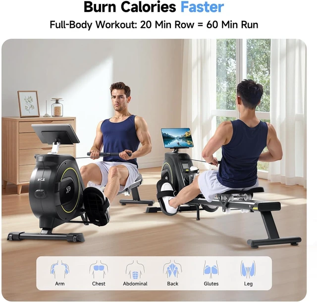 Alt view image 3 of 7 - Rowing Machine for Home, 350 LB Capacity, 16-Level Silent Resistance, Magnetic Rowing Machines for Home Foldable, Full-Body Workout Compact Rowing Machine for Cardio & Strength with APP Support