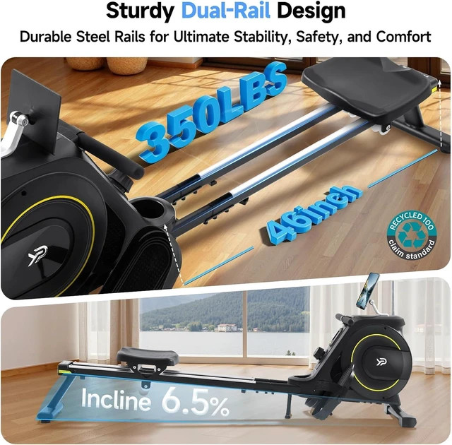 Alt view image 4 of 7 - Rowing Machine for Home, 350 LB Capacity, 16-Level Silent Resistance, Magnetic Rowing Machines for Home Foldable, Full-Body Workout Compact Rowing Machine for Cardio & Strength with APP Support