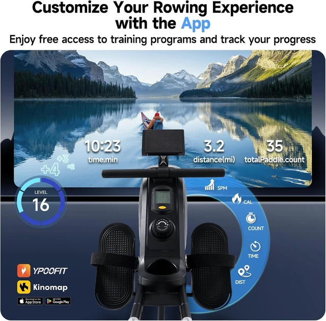 Alt view image 7 of 7 - Rowing Machine for Home, 350 LB Capacity, 16-Level Silent Resistance, Magnetic Rowing Machines for Home Foldable, Full-Body Workout Compact Rowing Machine for Cardio & Strength with APP Support