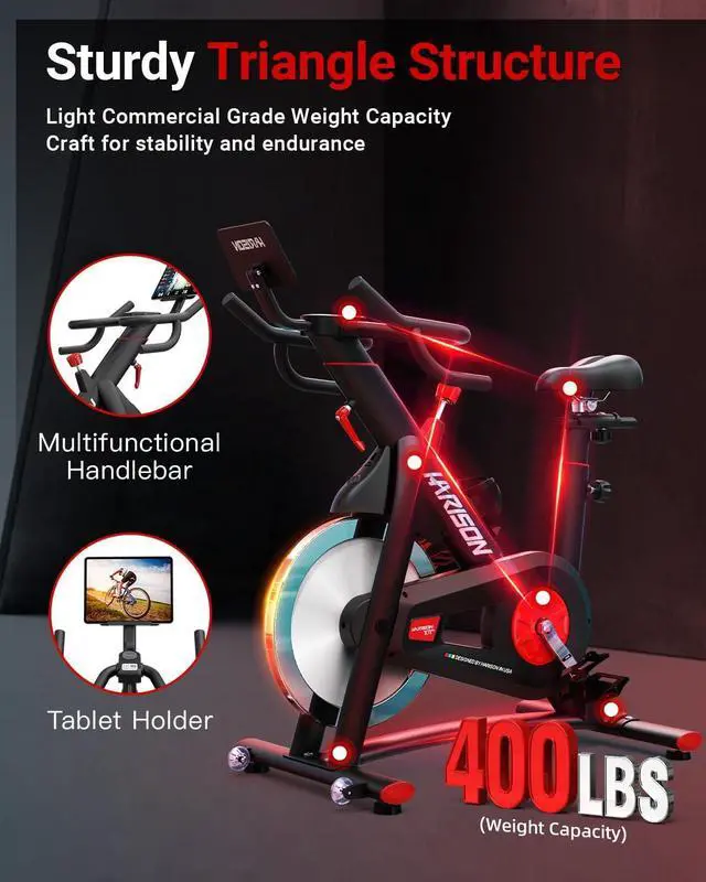 Alt view image 5 of 7 - HARISON Semi-Commercial Exercise Bike 400 lbs Capacity, Magnetic Stationary Bikes for Home Gym with Bluetooth & Tablet Holder & Comfortable Seat Cushion