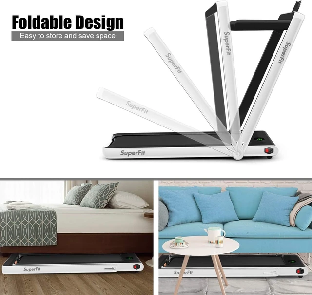 Alt view image 4 of 7 - GYMAX Walking Pad, 2.25HP Foldable Treadmill with Smart App & Remote Control, Bluetooth LED Monitor, Small Spaces Compact Running Machine, Folding Portable Under Desk Treadmill for Home Office