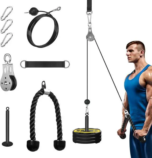 Main image of Pulley System for Home Gym, Cable Pulley System Gym for LAT Pulldown Cable Machine Pulley Attachment with Tricep Rope Ideal for Biceps Curl, Arm Workouts, Strength Training