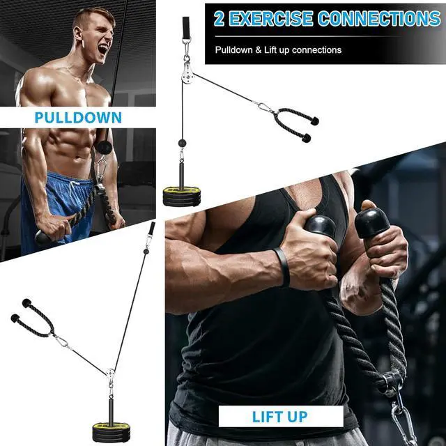 Alt view image 2 of 7 - Pulley System for Home Gym, Cable Pulley System Gym for LAT Pulldown Cable Machine Pulley Attachment with Tricep Rope Ideal for Biceps Curl, Arm Workouts, Strength Training