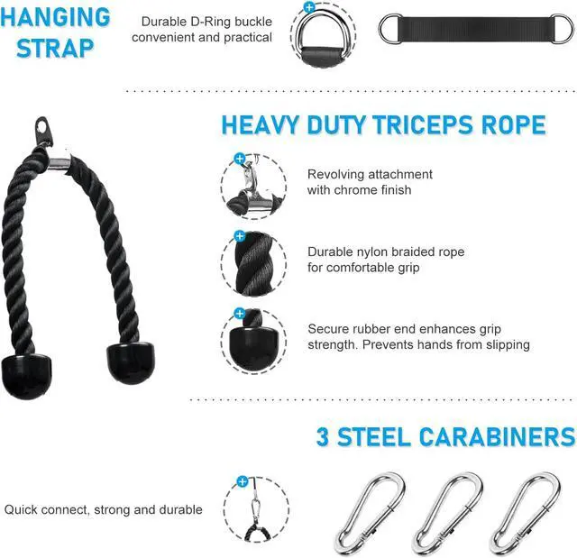 Alt view image 3 of 7 - Pulley System for Home Gym, Cable Pulley System Gym for LAT Pulldown Cable Machine Pulley Attachment with Tricep Rope Ideal for Biceps Curl, Arm Workouts, Strength Training