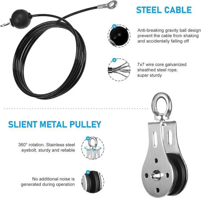 Alt view image 4 of 7 - Pulley System for Home Gym, Cable Pulley System Gym for LAT Pulldown Cable Machine Pulley Attachment with Tricep Rope Ideal for Biceps Curl, Arm Workouts, Strength Training