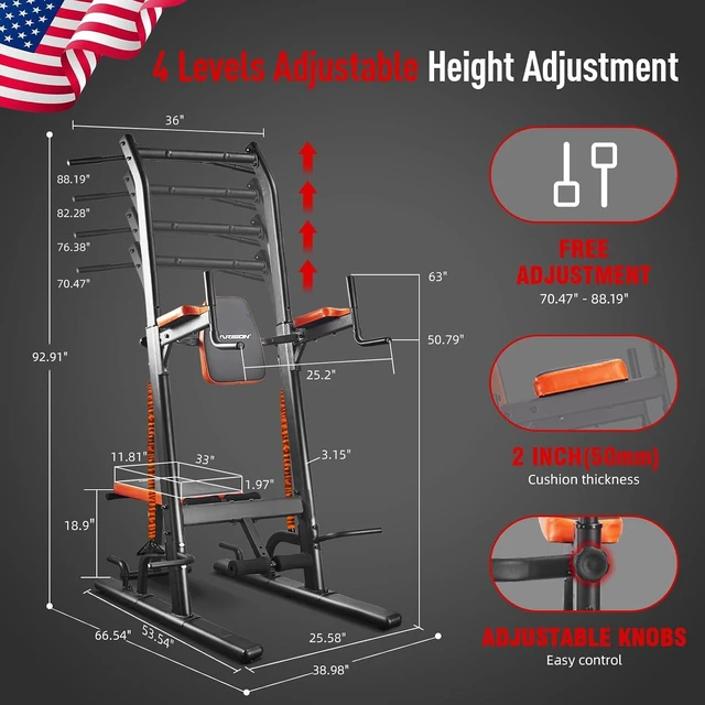 Alt view image 4 of 7 - HARISON Multifunction Power Tower with Bench, Heavy Duty Pull Up Bar Dip Station for Home Gym Workout Strength Training Fitness Equipment