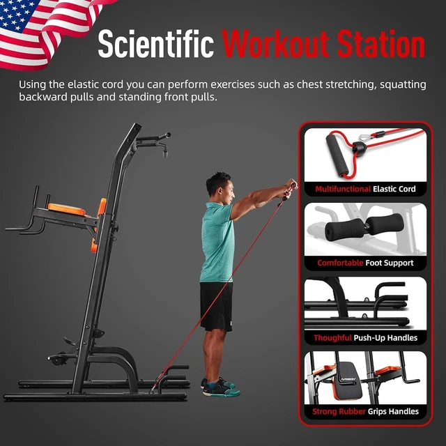 Alt view image 7 of 7 - HARISON Multifunction Power Tower with Bench, Heavy Duty Pull Up Bar Dip Station for Home Gym Workout Strength Training Fitness Equipment