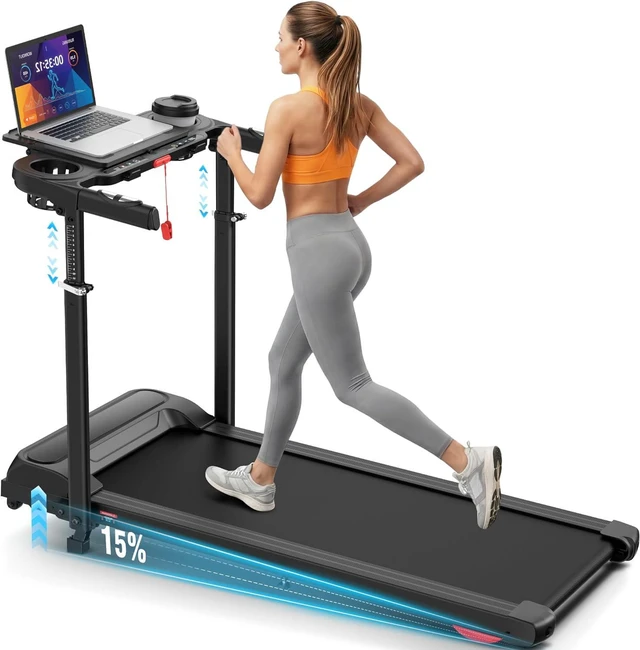 Main image of ANCHEER 15% Incline Treadmill with Desk Workstation & Adjustable Height