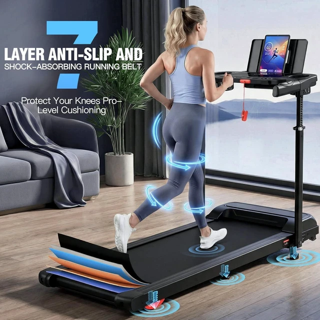 Alt view image 7 of 7 - ANCHEER 15% Incline Treadmill with Desk Workstation & Adjustable Height