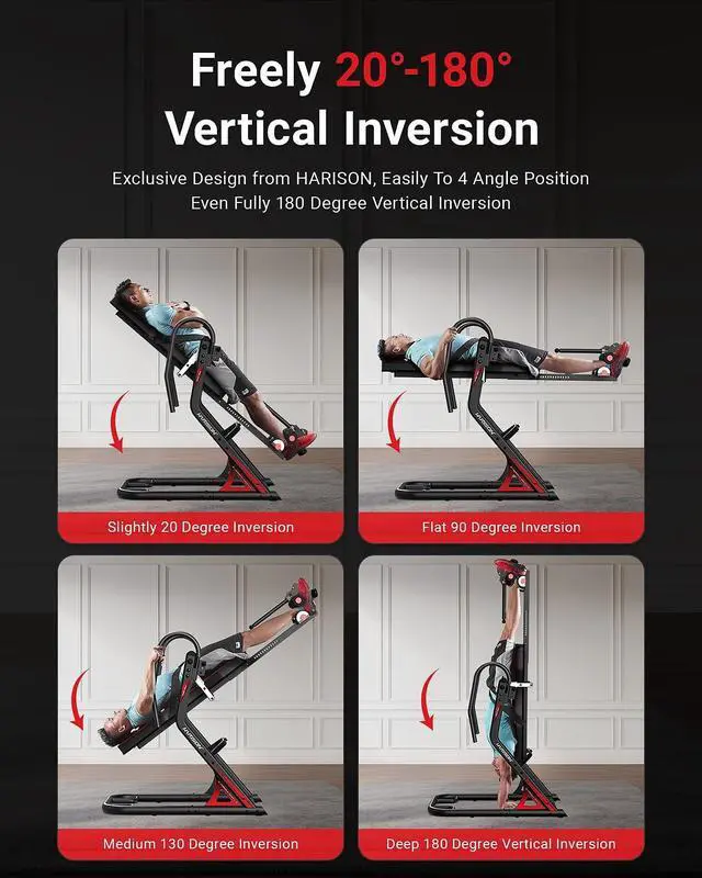 Alt view image 2 of 7 - HARISON Inversion Table for Back Pain Relief 350 LBS Capacity with 3D Memory Foam, Strength Training Inversion Equipment for Pain Therapy Training with Safe Belt & Comfortable Ankle Holders