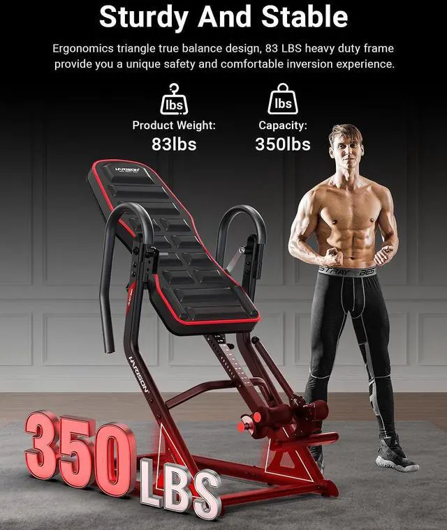 Alt view image 5 of 7 - HARISON Inversion Table for Back Pain Relief 350 LBS Capacity with 3D Memory Foam, Strength Training Inversion Equipment for Pain Therapy Training with Safe Belt & Comfortable Ankle Holders