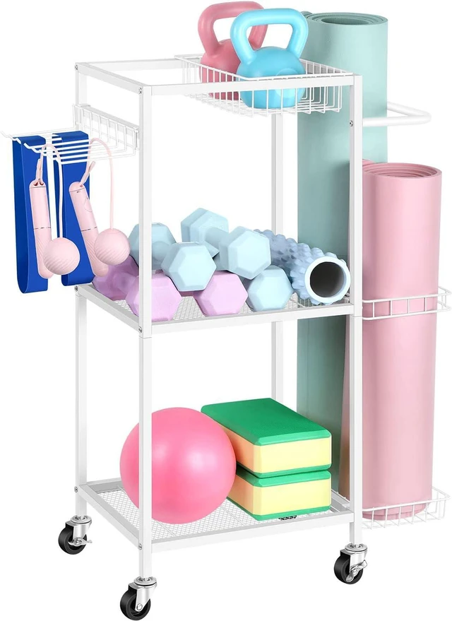 Main image of Weight Rack Stand Small Gym Rack Yoga Rack Workout Equipment Storage Cart for Weights, Dumbbells, Yoga Mats, Kettlebells, Foam Rollers, and Resistance Bands