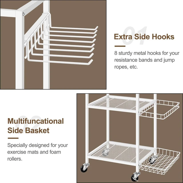 Alt view image 4 of 7 - Weight Rack Stand Small Gym Rack Yoga Rack Workout Equipment Storage Cart for Weights, Dumbbells, Yoga Mats, Kettlebells, Foam Rollers, and Resistance Bands