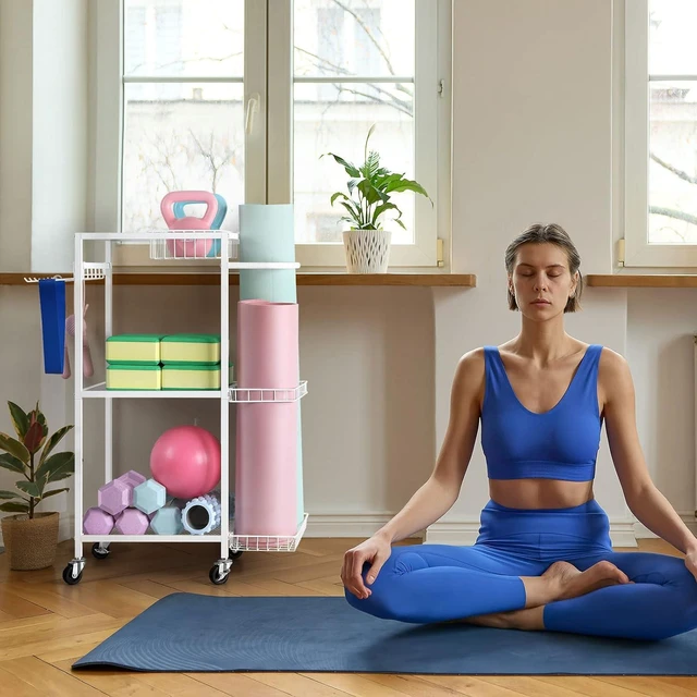 Alt view image 5 of 7 - Weight Rack Stand Small Gym Rack Yoga Rack Workout Equipment Storage Cart for Weights, Dumbbells, Yoga Mats, Kettlebells, Foam Rollers, and Resistance Bands