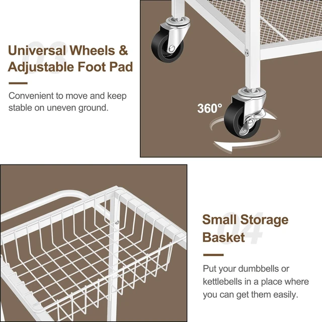 Alt view image 6 of 7 - Weight Rack Stand Small Gym Rack Yoga Rack Workout Equipment Storage Cart for Weights, Dumbbells, Yoga Mats, Kettlebells, Foam Rollers, and Resistance Bands