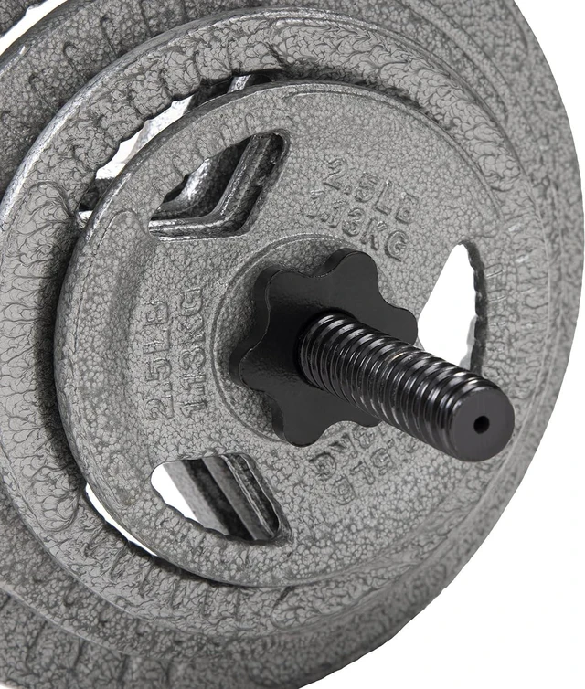 Alt view image 6 of 6 - Fitvids Barbell Weight Set, Cast Iron 1" Standard Weight Plates Including 5FT Standard Barbell Bar & Star Locks, 95 Pounds Set (85 Lbs Plates + 10 Lbs Barbell Bar), Multiple Packages