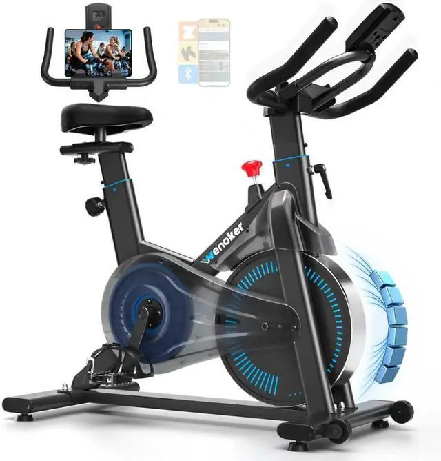 Main image of Exercise Bike, Wenoker Magnetic Stationary Bike for Home App Sync Indoor Bike with Adjustable Seat and Handlebar, Transport Wheels and Fitness Courses for Weight Loss