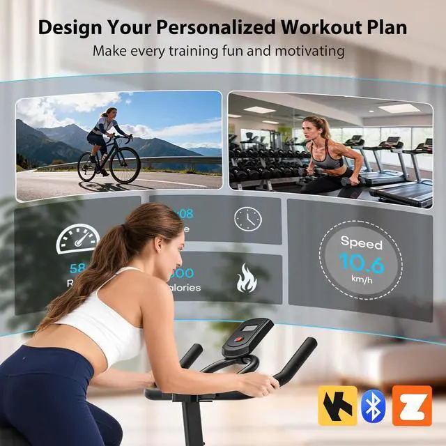 Alt view image 2 of 7 - Exercise Bike, Wenoker Magnetic Stationary Bike for Home App Sync Indoor Bike with Adjustable Seat and Handlebar, Transport Wheels and Fitness Courses for Weight Loss