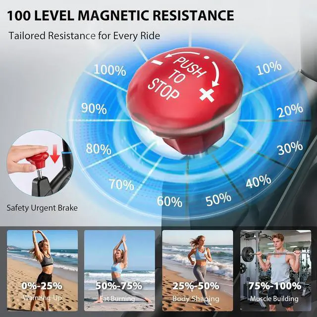 Alt view image 3 of 7 - Exercise Bike, Wenoker Magnetic Stationary Bike for Home App Sync Indoor Bike with Adjustable Seat and Handlebar, Transport Wheels and Fitness Courses for Weight Loss