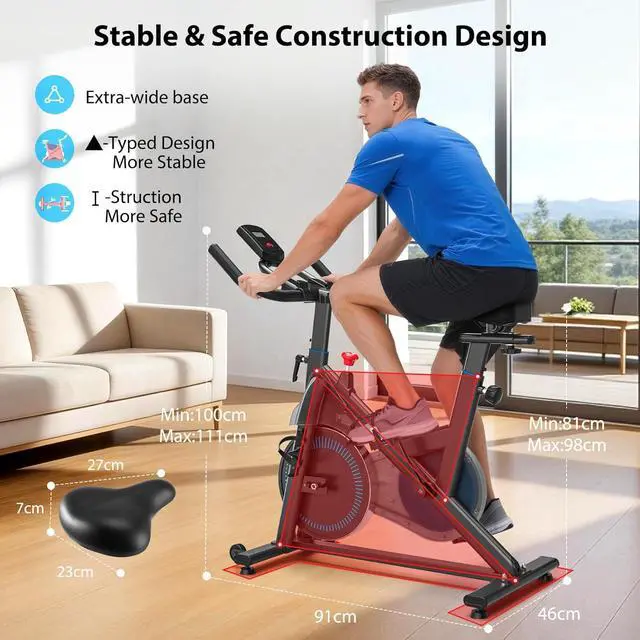 Alt view image 6 of 7 - Exercise Bike, Wenoker Magnetic Stationary Bike for Home App Sync Indoor Bike with Adjustable Seat and Handlebar, Transport Wheels and Fitness Courses for Weight Loss
