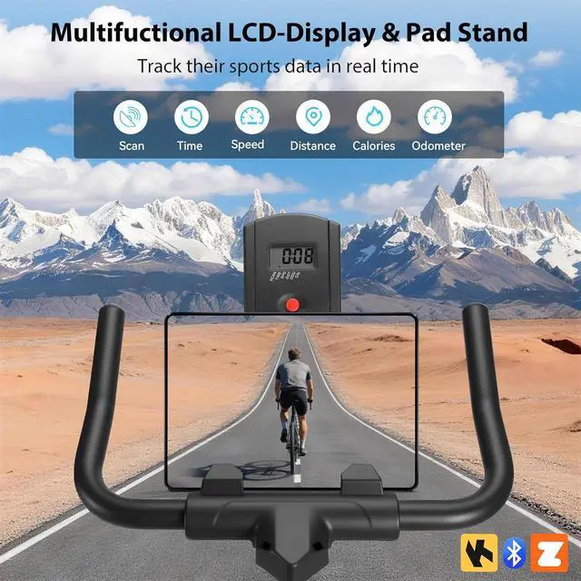 Alt view image 5 of 7 - Exercise Bike, Wenoker Magnetic Stationary Bike for Home App Sync Indoor Bike with Adjustable Seat and Handlebar, Transport Wheels and Fitness Courses for Weight Loss