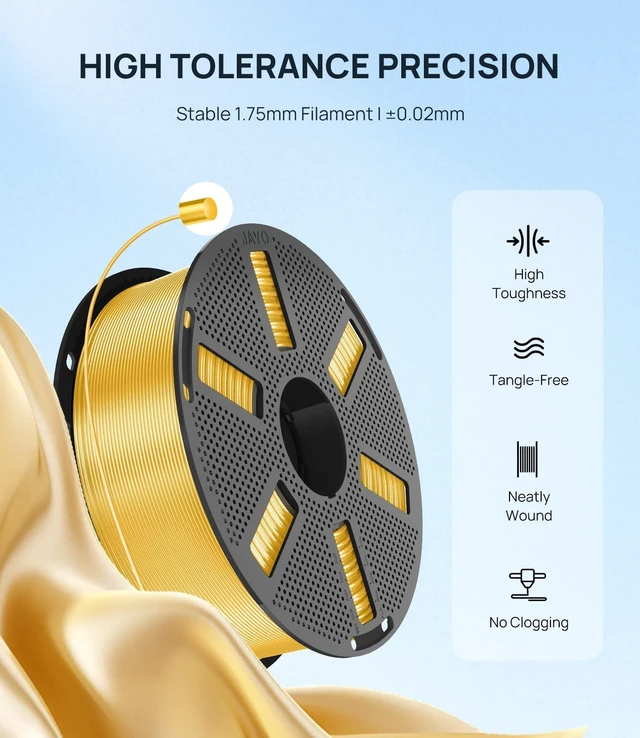 Alt view image 4 of 7 - JAYO Silk PLA 3D Printer Filament 1.75mm, 1.1kg, Gold