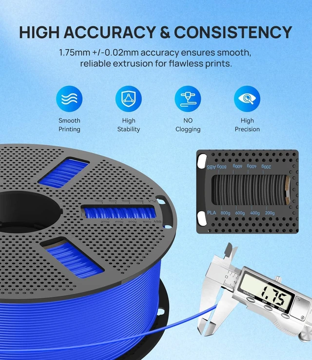 Alt view image 5 of 7 - JAYO PLA Plus 3D Printer Filament 1.75mm 1.1KG, 1.1kg Reusable Spool, Blue