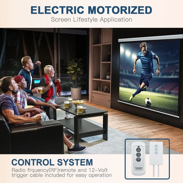 Alt view image 4 of 7 - YODOLLA 100" Projector Screen Motorized 16:9 for Home Theater Outdoor White