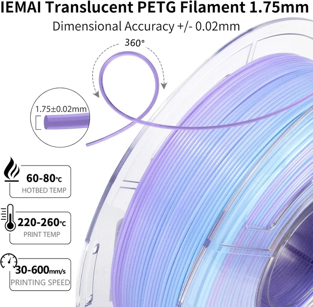 Alt view image 6 of 7 - IEMAI PETG Filament 1.75mm, Translucent Blue-Purple Gradient 1kg