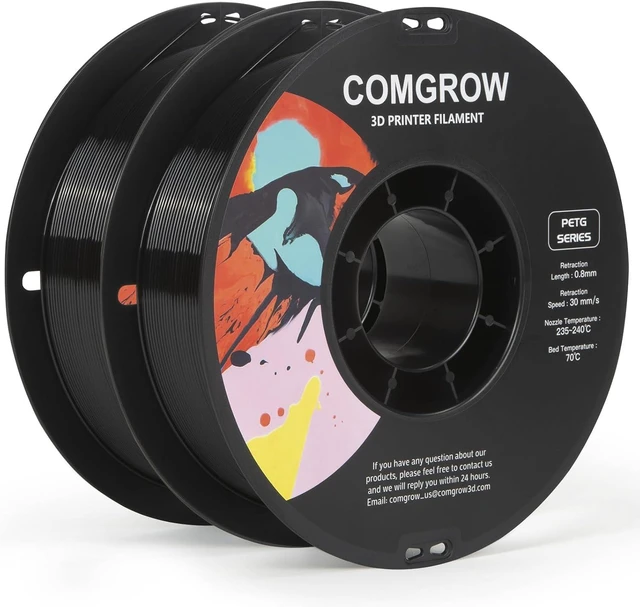 Main image of Comgrow PETG 3D Printer Filament 1.75mm, High Precision and Tough 3D Printer Filament 2kg (4.4LBS), Dimensional Accuracy +/- 0.02 mm, Fit Most 3D Printers Black+Black