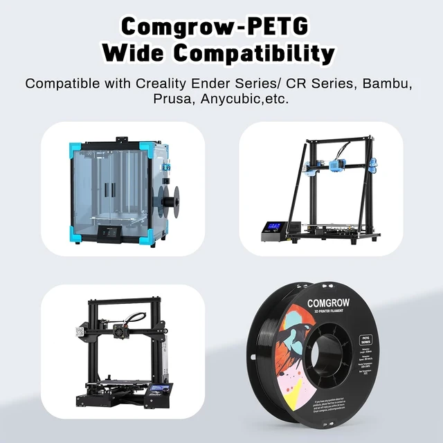 Alt view image 4 of 7 - Comgrow PETG 3D Printer Filament 1.75mm, High Precision and Tough 3D Printer Filament 2kg (4.4LBS), Dimensional Accuracy +/- 0.02 mm, Fit Most 3D Printers Black+Black