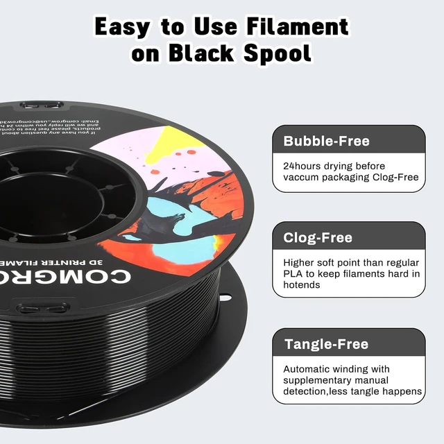 Alt view image 5 of 7 - Comgrow PETG 3D Printer Filament 1.75mm, High Precision and Tough 3D Printer Filament 2kg (4.4LBS), Dimensional Accuracy +/- 0.02 mm, Fit Most 3D Printers Black+Black