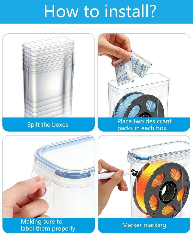 Alt view image 5 of 7 - Filament Storage Box 4 Pack with Desiccants, Labels for 3D Printing