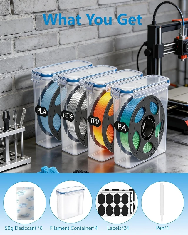 Alt view image 7 of 7 - Filament Storage Box 4 Pack with Desiccants, Labels for 3D Printing