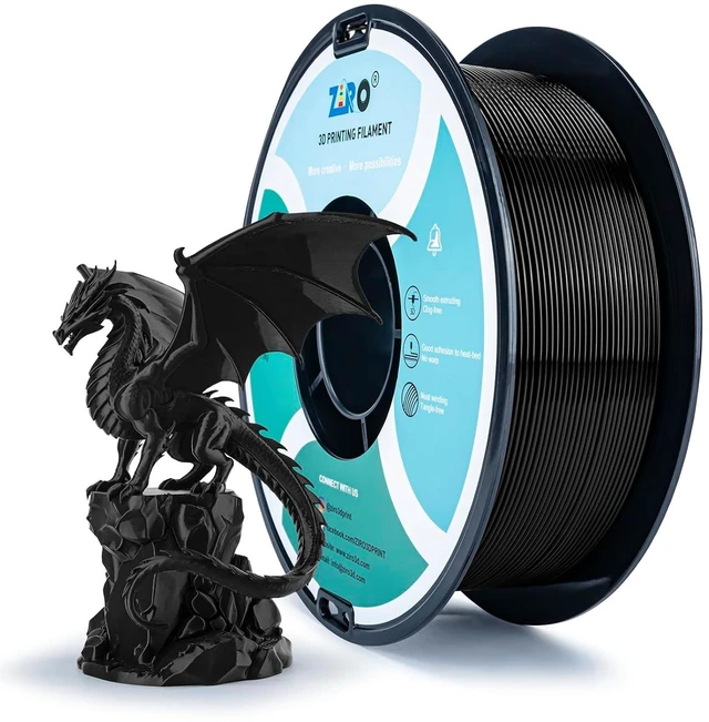 Main image of ZIRO 3D Printer Filament, 1.75mm PLA Filament, Plastic Reel 2.2lbs, Black