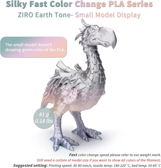 Alt view image 7 of 7 - ZIRO 3D Printer Filament PLA, Fast Color Change Silk, 1KG Earth Tone