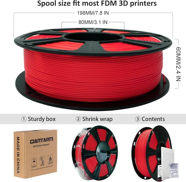 Alt view image 6 of 6 - GIANTARM PLA 3D Printer Filament 1.75mm,Red 1kg