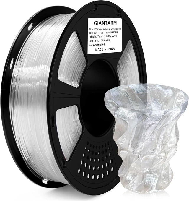 Main image of GIANTARM Clear PLA Filament, 1.75mm Transparent PLA 1kg Spool (2.2lbs), 3D Printer Filament with Vacuum Packaging