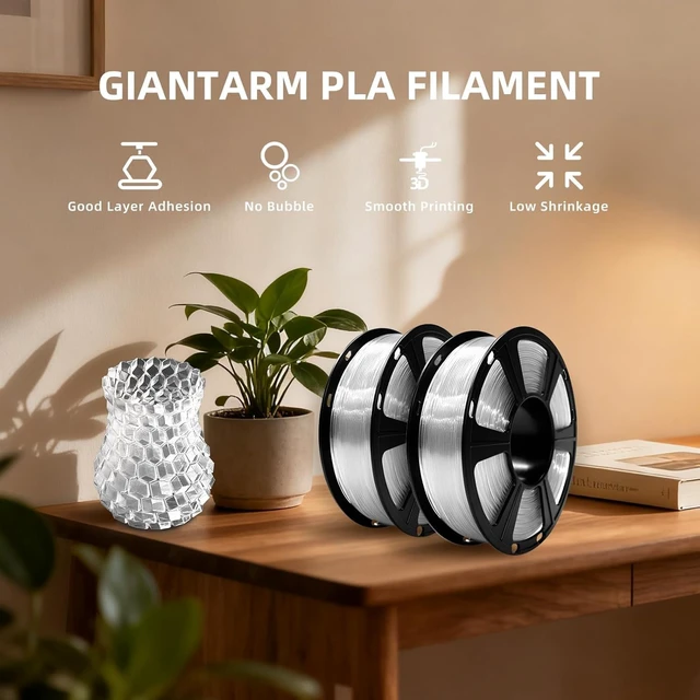 Alt view image 2 of 7 - GIANTARM Clear PLA Filament, 1.75mm Transparent PLA 1kg Spool (2.2lbs), 3D Printer Filament with Vacuum Packaging