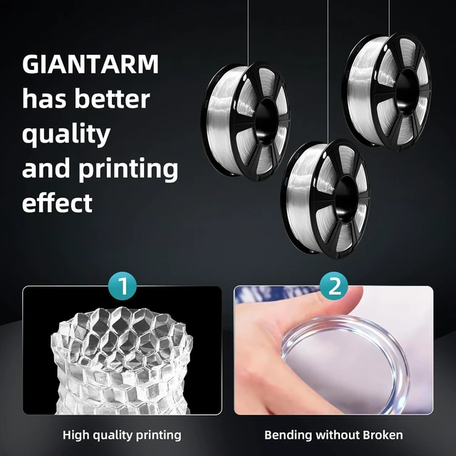 Alt view image 3 of 7 - GIANTARM Clear PLA Filament, 1.75mm Transparent PLA 1kg Spool (2.2lbs), 3D Printer Filament with Vacuum Packaging