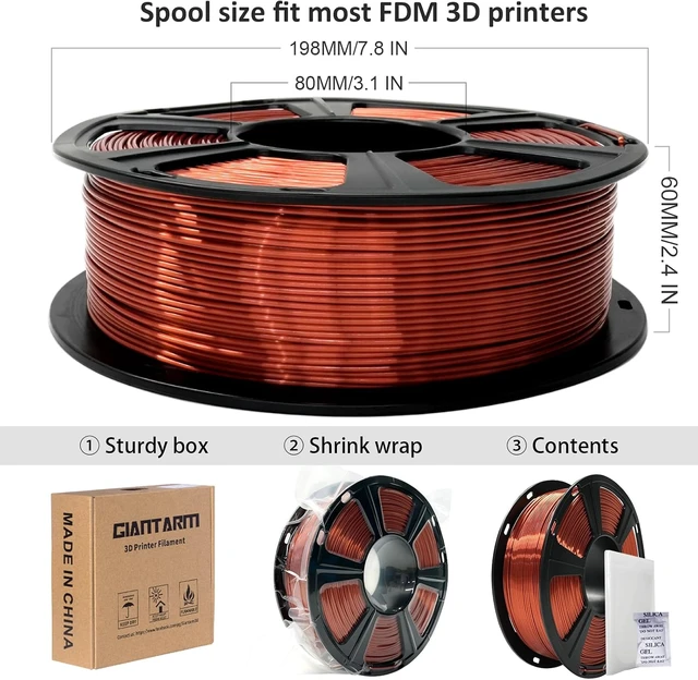 Alt view image 6 of 7 - GIANTARM 3D Printer Filament,Silk Copper PLA Filament,1Kg(2.2lbs) Spool