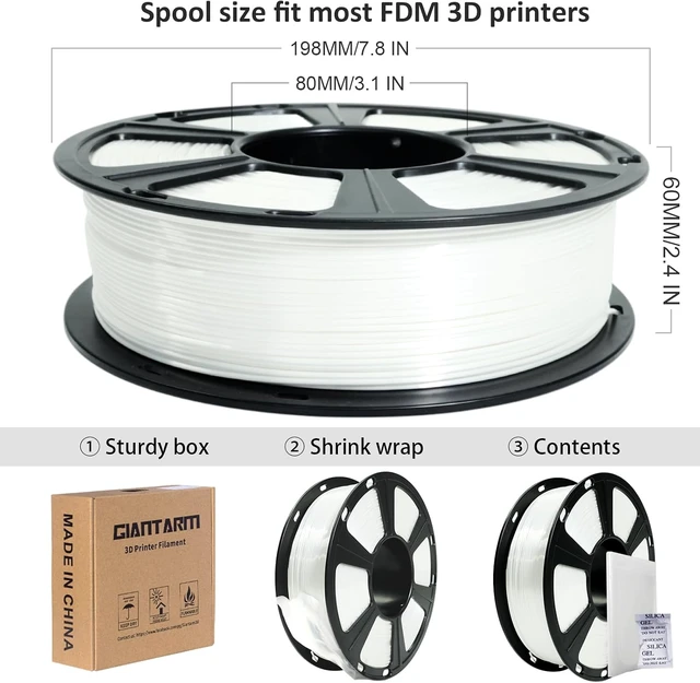 Alt view image 6 of 7 - GIANTARM 3D Printer Filament, Silk White Pla Filament, 1Kg(2.2lbs) Spool, 1.75mm Dimension Accuracy +/- 0.03mm, 3D Printing Filament