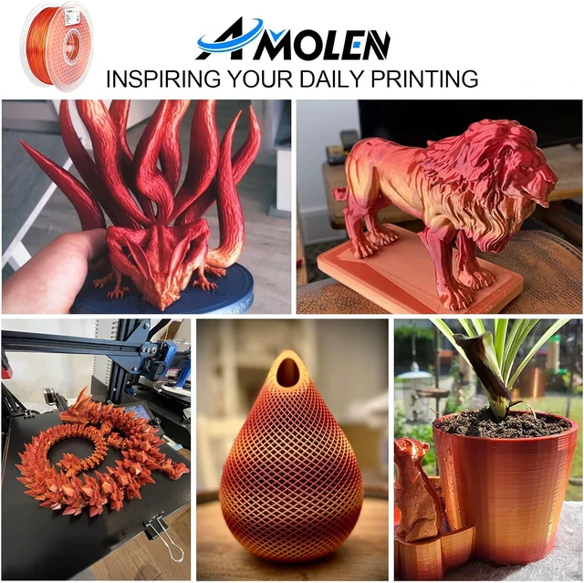 Alt view image 5 of 7 - AMOLEN Silk PLA Gradient 3D Printing Filament, 1KG Spool 1.75mm Silk Shiny Red Gold Gradient Printer Filament 2.2lb Brighter New Version, Compatible with 3D Printer and 3D Pen