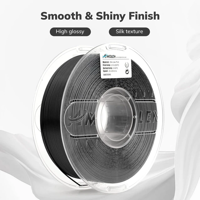 Alt view image 2 of 6 - AMOLEN Silk PLA 3D Printer Filament, Shiny Silk Black PLA Filament 1.75mm, 3D Printing PLA Filament for Most 3D Printer, 1kg Spool(2.2lbs)