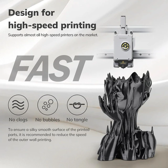 Alt view image 4 of 6 - AMOLEN Silk PLA 3D Printer Filament, Shiny Silk Black PLA Filament 1.75mm, 3D Printing PLA Filament for Most 3D Printer, 1kg Spool(2.2lbs)