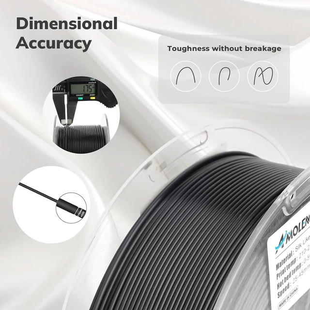 Alt view image 3 of 6 - AMOLEN Silk PLA 3D Printer Filament, Shiny Silk Black PLA Filament 1.75mm, 3D Printing PLA Filament for Most 3D Printer, 1kg Spool(2.2lbs)