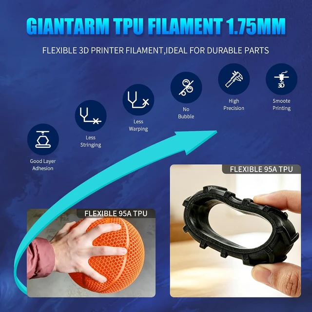 Alt view image 4 of 7 - GIANTARM 95A TPU 3D Printer Filament 1.75mm, 1kg Spool, Clear, +/- 0.03mm