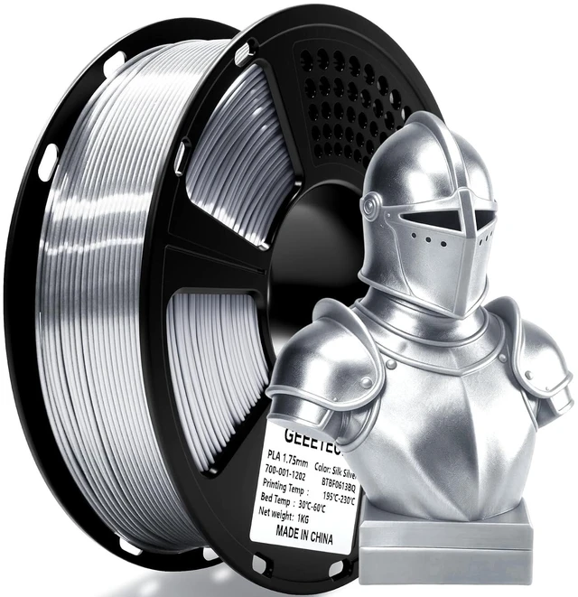 Main image of Geeetech Silk Silver PLA 3D Printer Filament, 1.75mm, 1kg (2.2lbs) Spool