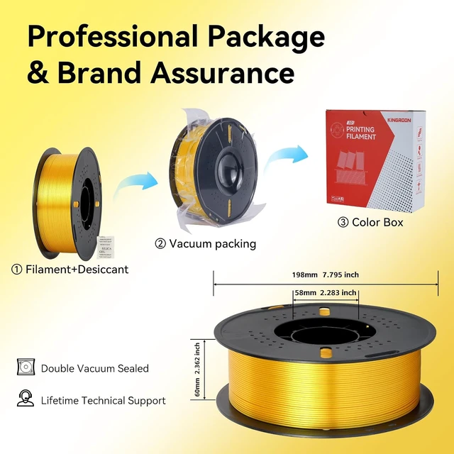 Alt view image 7 of 7 - Kingroon Silk PLA 3D Printer Filament, Dimensional Accuracy +/- 0.03 mm, 1 kg Spool(2.2lbs), PLA Shiny Filament 1.75 mm (Gold)